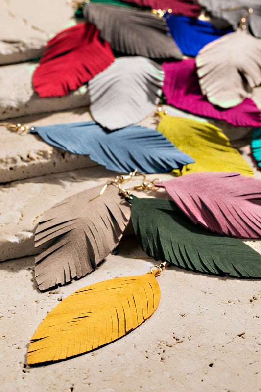 Genuine Leather Leaf Earrings- Multiple Colors