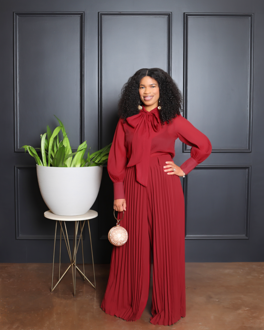 Rich Auntie Bow Blouse- Burgundy