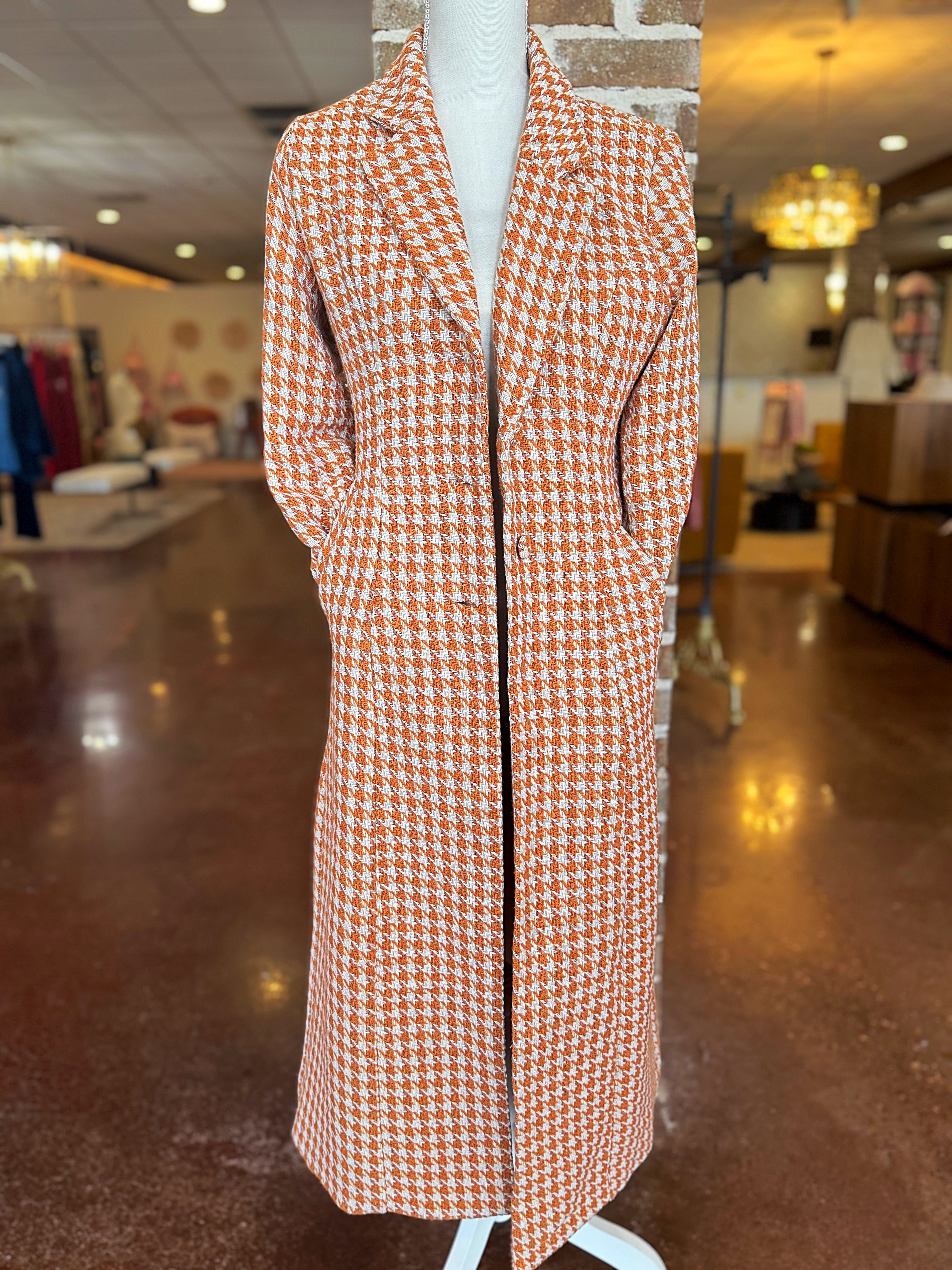 Burnt Orange Houndstooth Coat