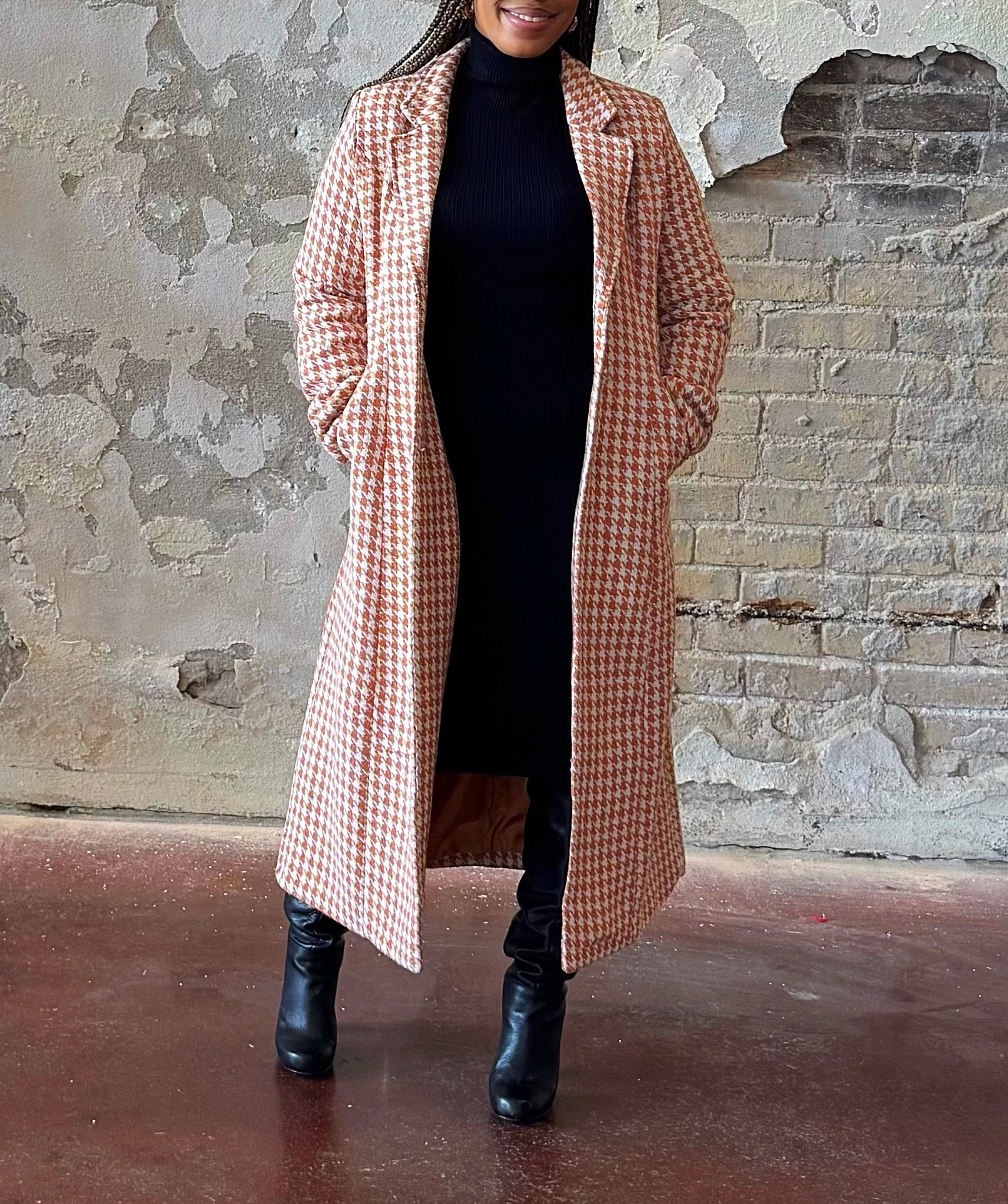 Burnt Orange Houndstooth Coat