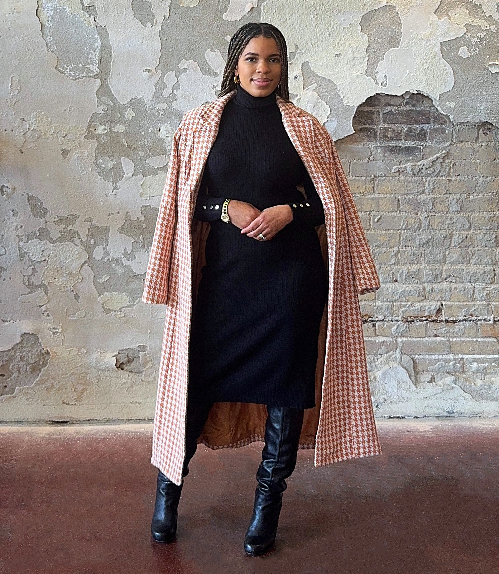 Burnt Orange Houndstooth Coat