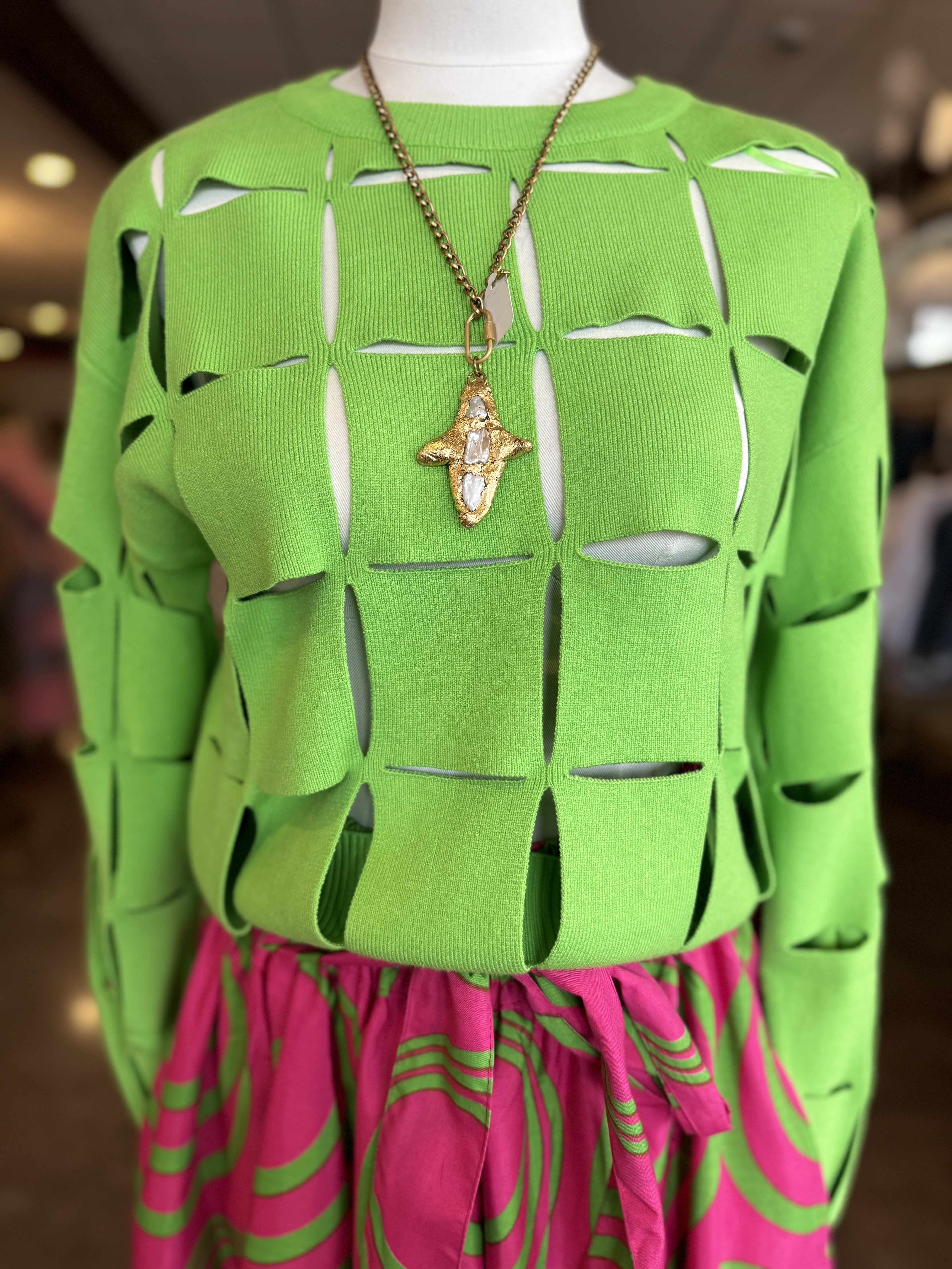 Luxe Cut-Out Sweater Green
