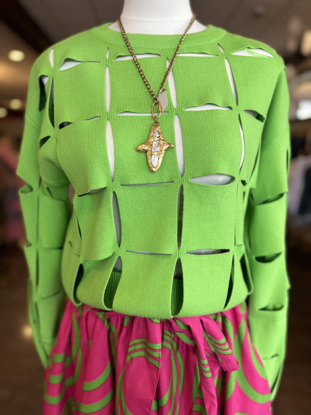 Luxe Cut-Out Sweater Green