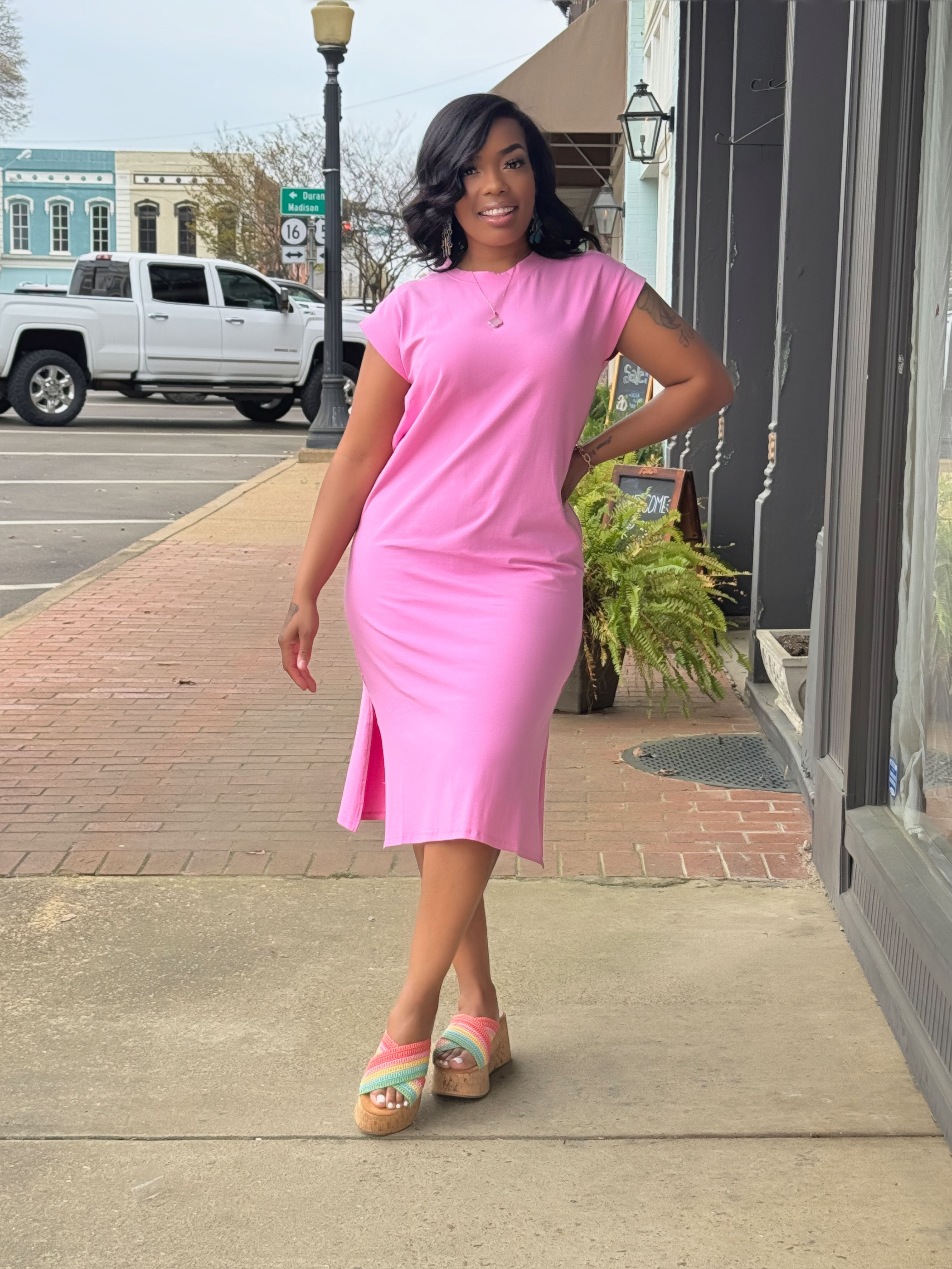 Original Cotton Side Slit T-Shirt Dress- 6 Colors Available
