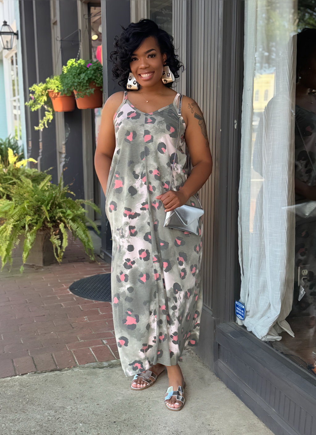 Pink Leopard Maxi Dress- Size Down