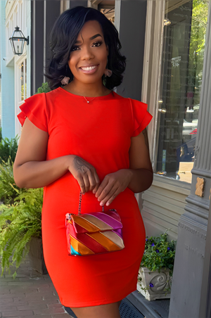 Bold Metallic Stripes Bag- Orange/Red