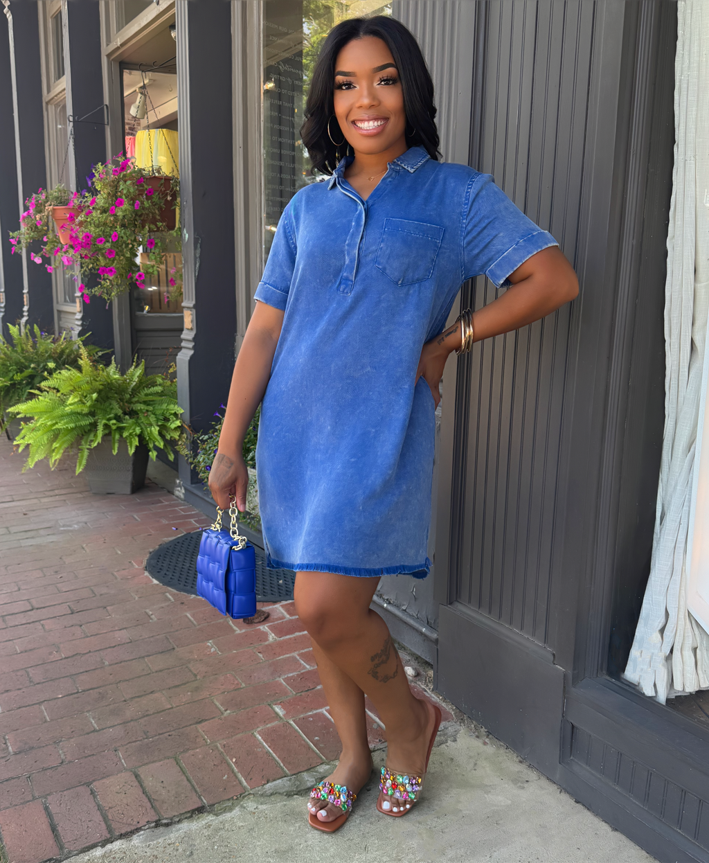 Acid Washed Chambray Dress- 7 Colors Available