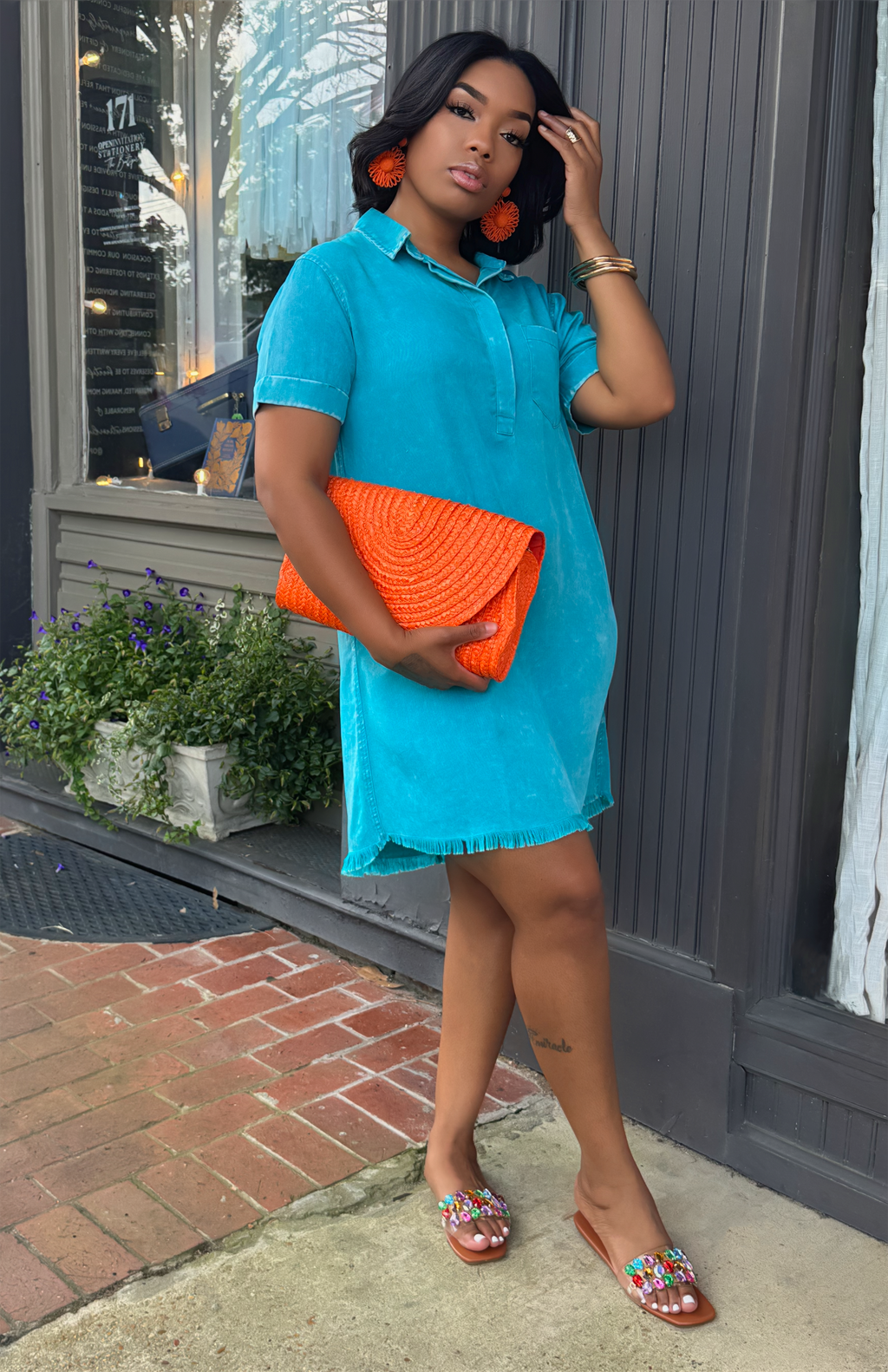 Acid Washed Chambray Dress- 4 Colors Available