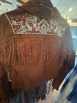 Rhinestone and Pearls Embellished Fringe jacket