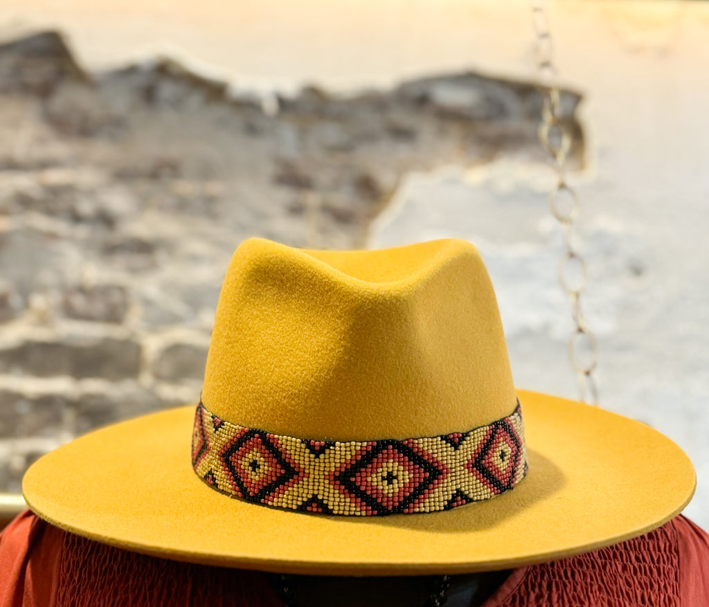 Luxe Mustard Hat with Hand Beaded Band