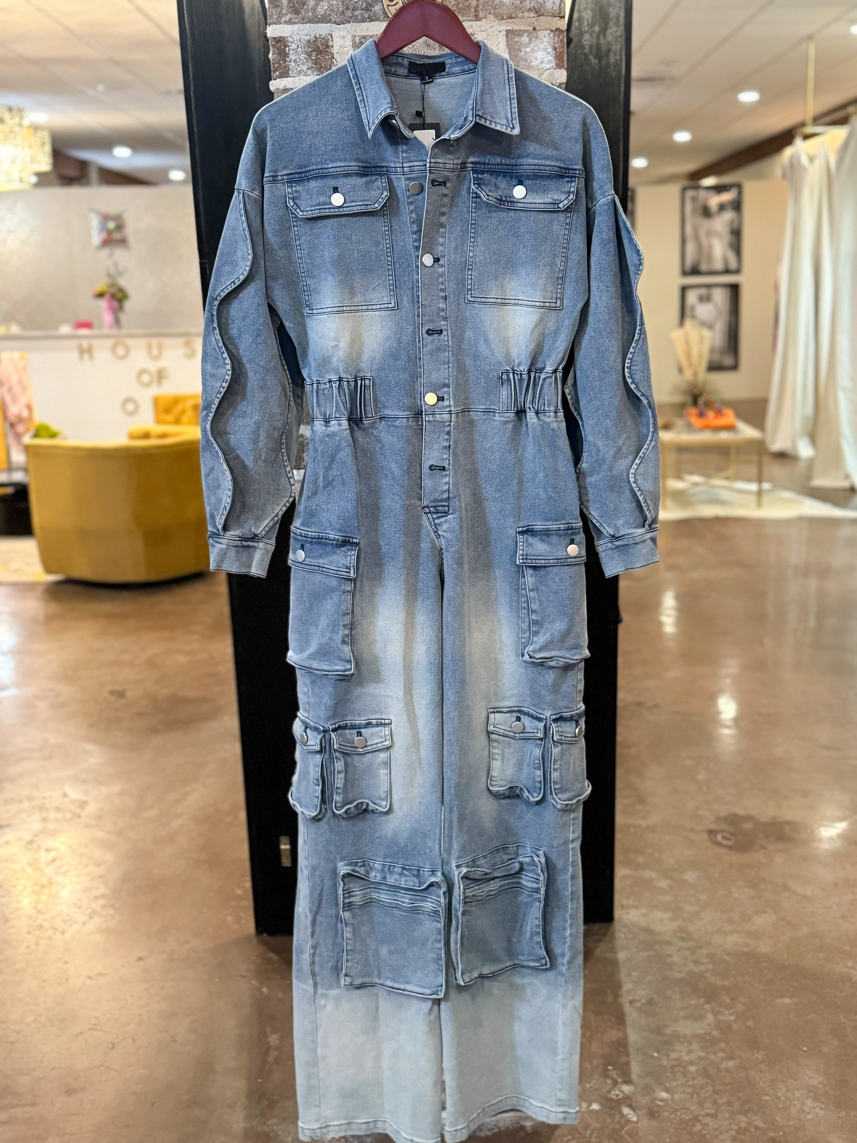 Luxe Denim Cargo Jumpsuit