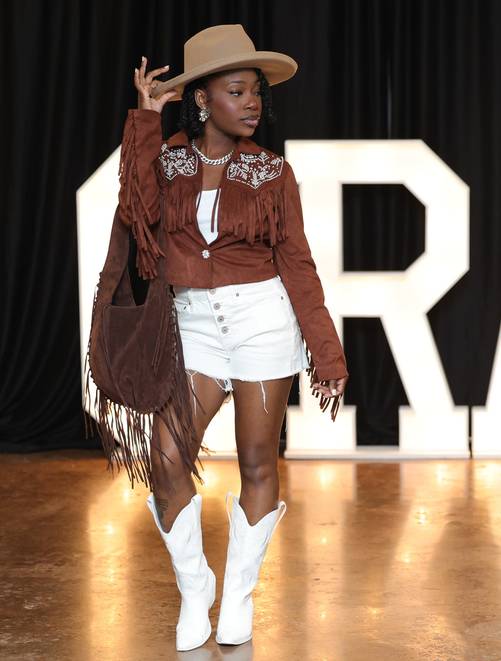 Rhinestone and Pearls Embellished Fringe jacket