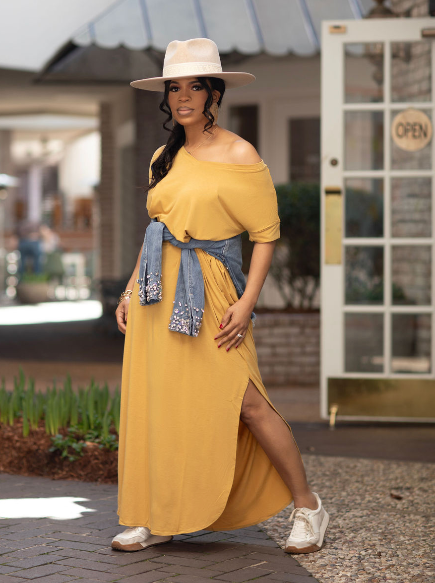 2 Way Side Slit Maxi- Light Mustard  OVERSIZED