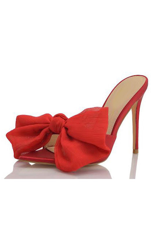 Satin Bow Heels- Red