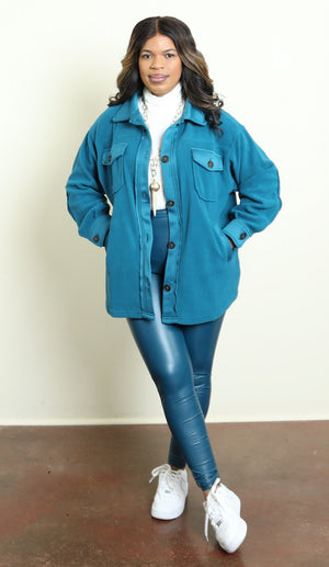 Fleece Shacket- Teal