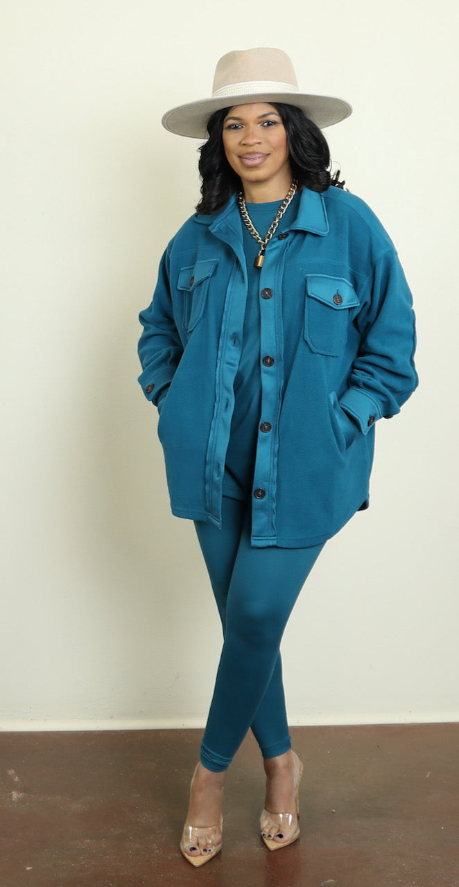 Fleece Shacket- Teal