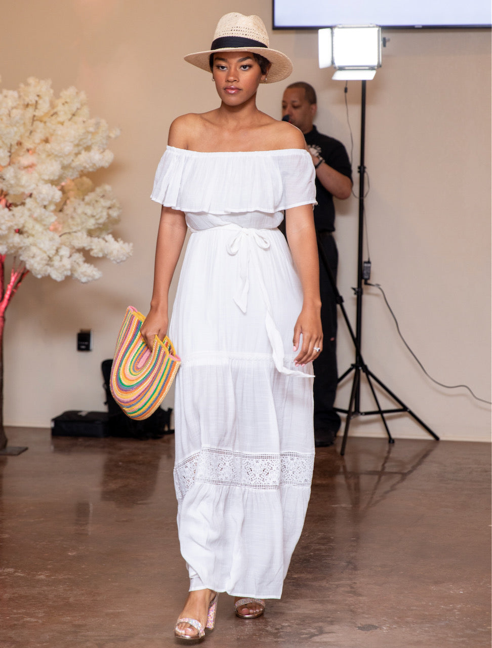 White Off Shoulder Maxi