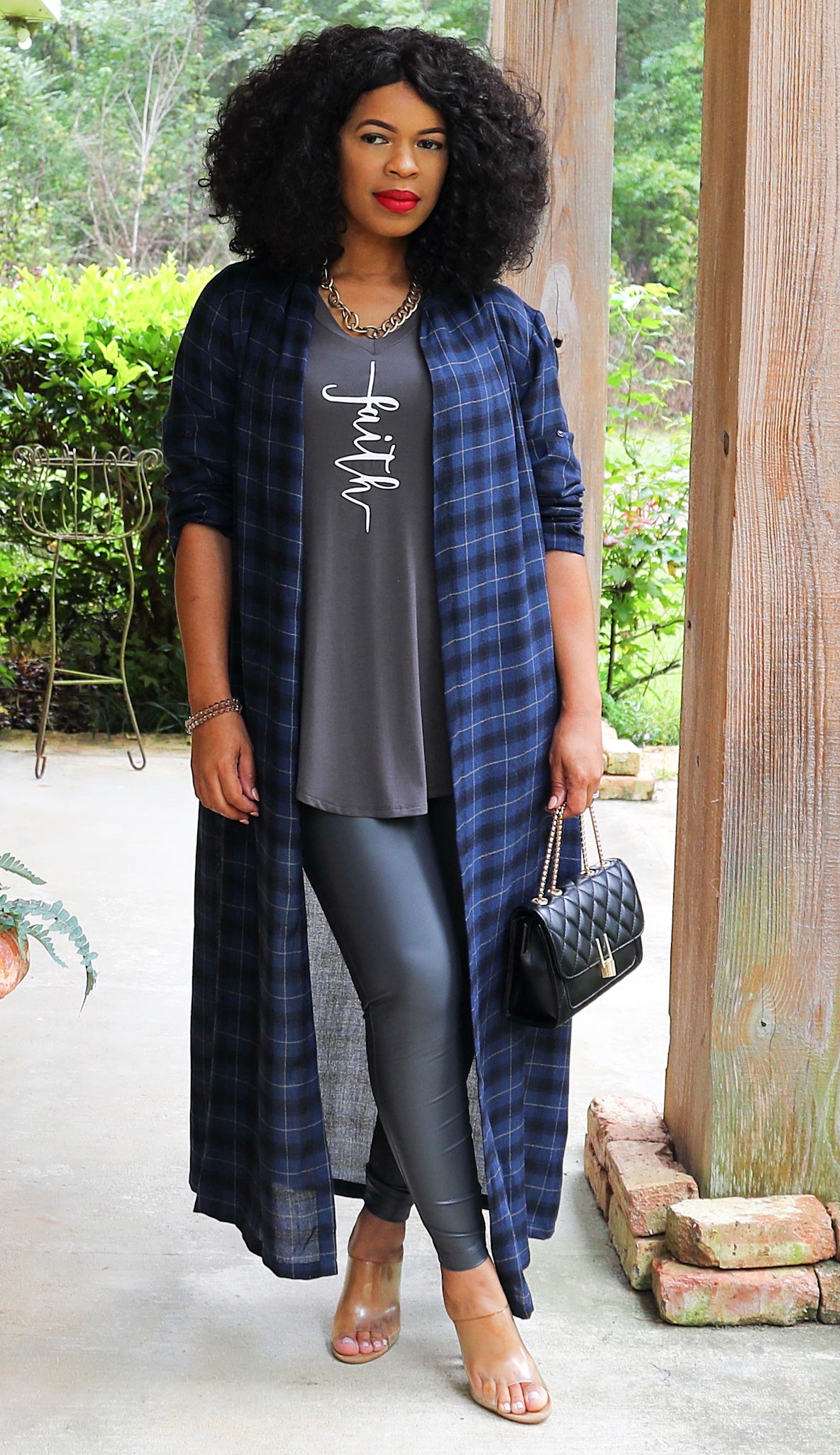 Navy Plaid Duster