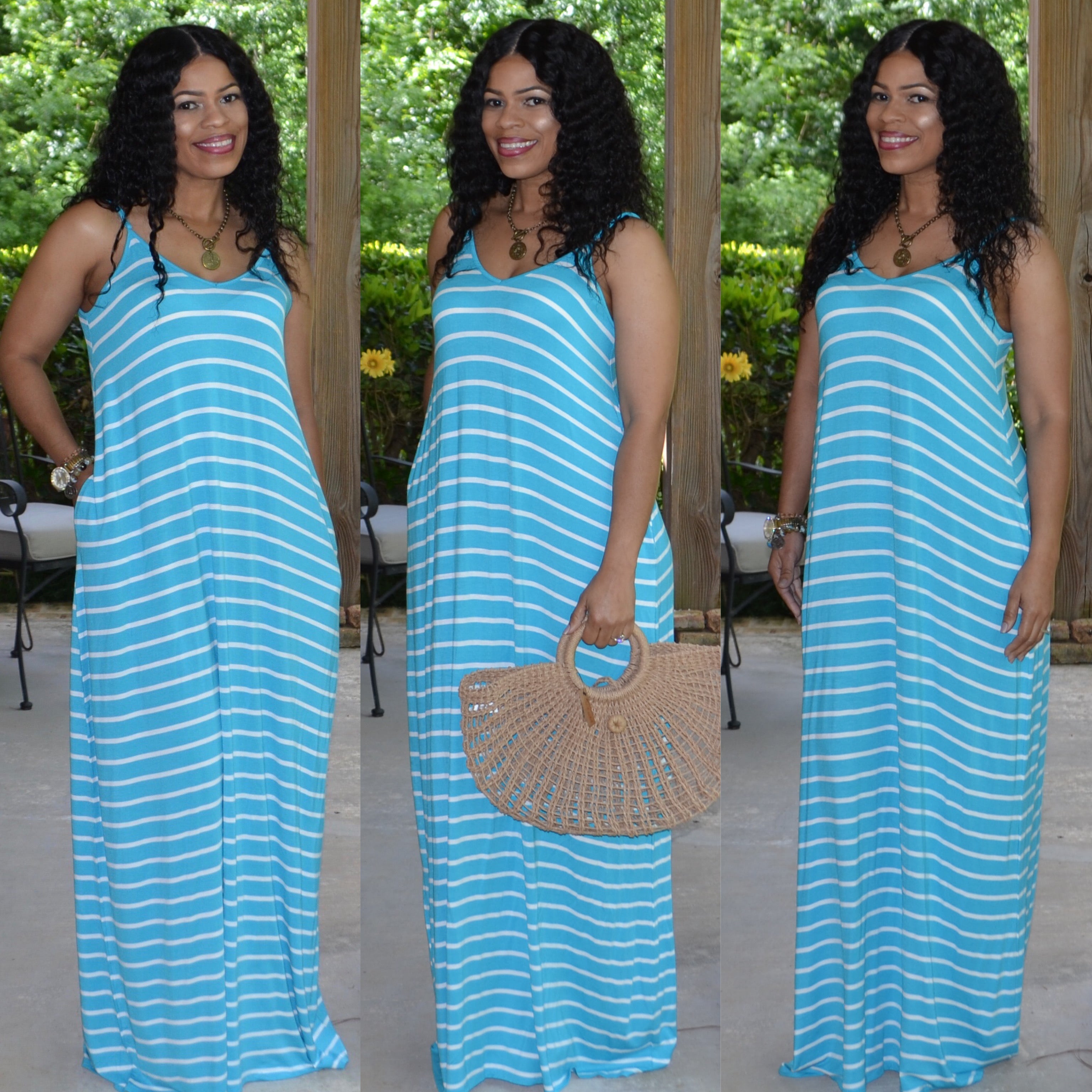 Blue and Ivory Stripes Maxi- OVERSIZED, SIZE DOWN