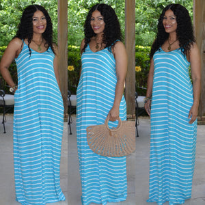 Blue and Ivory Stripes Maxi- OVERSIZED, SIZE DOWN