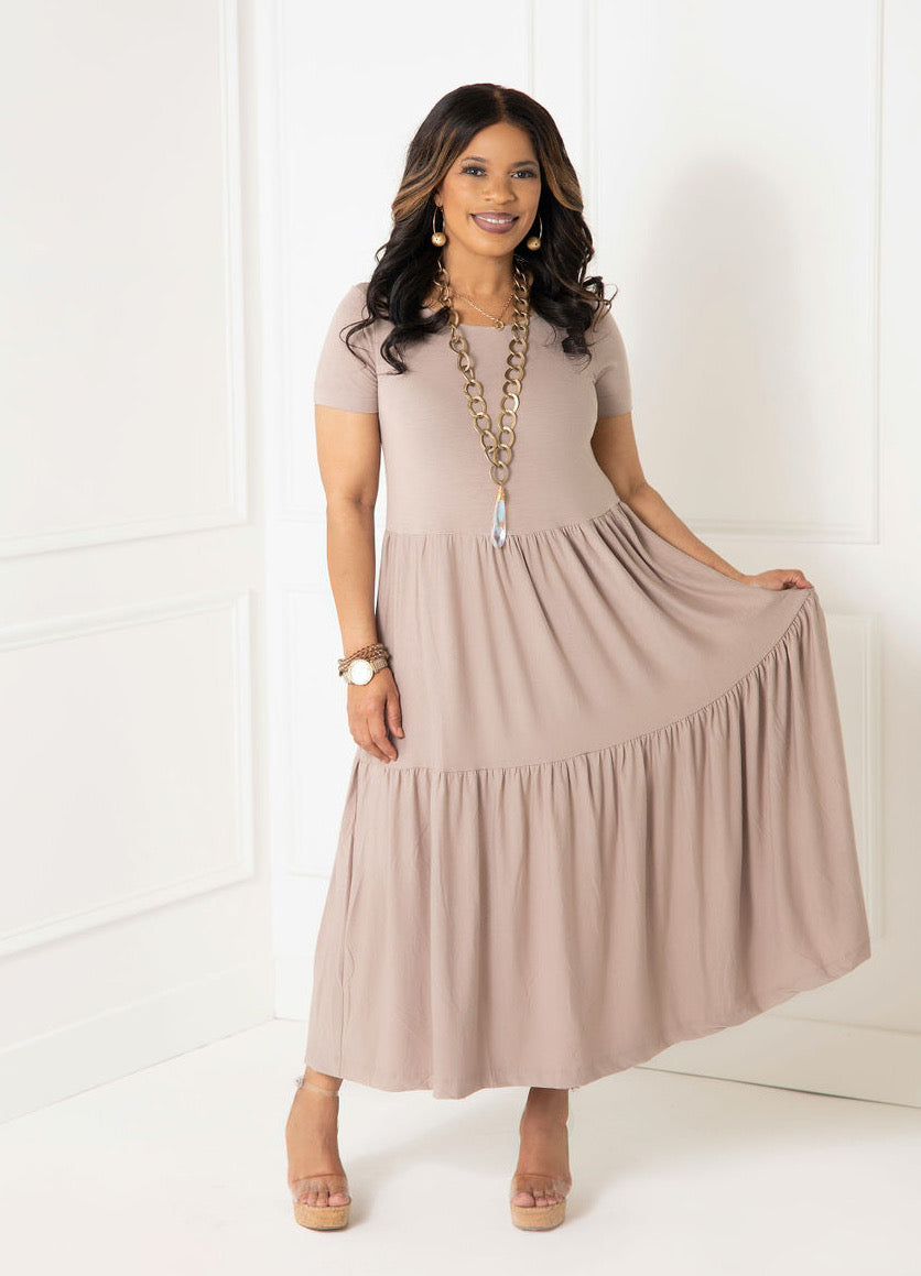 PLUS Top Tier Midi Dress- Ash Mocha